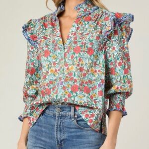 Shoshanna Bevil Floral Ruffle Blouse Top S Cotton Cottage core NWT $310